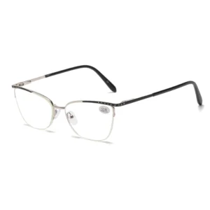 21120s Metal Frame Cat Eye White Lens Spring Hinge Myopia Glasses
