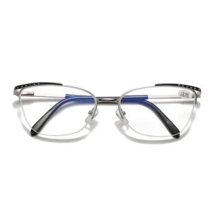 21120s Metal Frame Cat Eye White Lens Spring Hinge Myopia Glasses