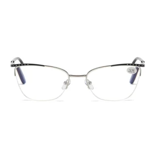 21120s Metal Frame Cat Eye White Lens Spring Hinge Myopia Glasses