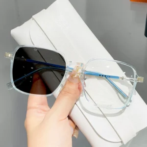 8906bianse Metal Photochromic Blue Light Blocking White Lens Square