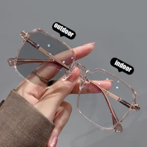 8906bianse Metal Photochromic Blue Light Blocking White Lens Square