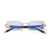 H008 Glasses Rimless Squared Lens Gold Metal Legs Anti-Blue Light