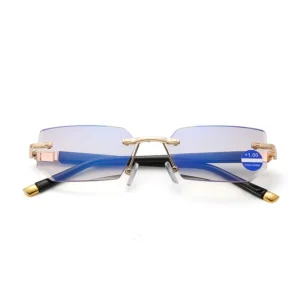 H008 Glasses Rimless Squared Lens Gold Metal Legs Anti-Blue Light