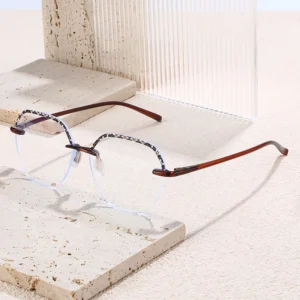 HS2159-12 Full-Rim Squared Frame Glasses for Black and Beige Frame for