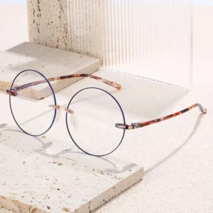 HS2159-8 Rimless Round Frame Glasses for Blue and Pink Frame for