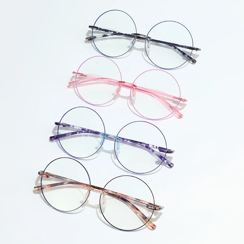 hs2159 8 rimless round pc frame good 2.webp HS2159-8 Rimless Round Frame Glasses for Blue and Pink Frame for