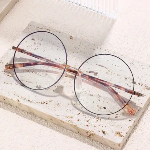 HS2159-8 Rimless Round Frame Glasses for Blue and Pink Frame for