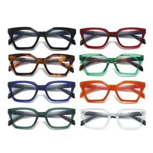 HS2191 Slim Eyeglasses Full-Rim Squared Spring Hinge Glasses Blue Red