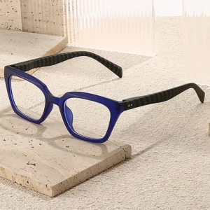 HS2191 Slim Eyeglasses Full-Rim Squared Spring Hinge Glasses Blue Red