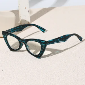 HS2195 Slim Glasses Cat Eye Frame for in Gray and Green