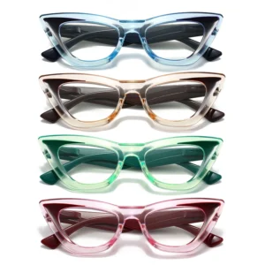 HS2199 Full-Rim Cat Eye Frame Slim Glasses for Blue and Green Frame