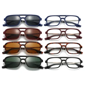 HS2219 Full-Rim Squared Frame Slim Glasses for Blue and Black Frame
