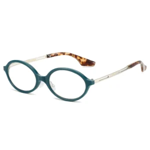 HS2220 Full-Rim Oval Frame Slim Glasses for Beige and Green Frame for