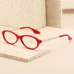 HS2228 Full-Rim Oval Frame Slim Glasses for Beige and Green Frame for
