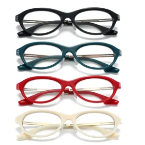 HS2228 Full-Rim Oval Frame Slim Glasses for Beige and Green Frame for