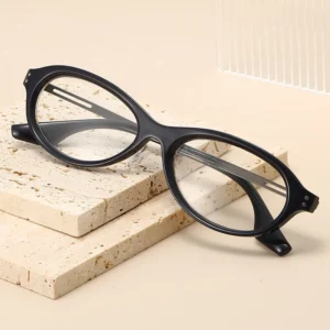 HS2228 Full-Rim Oval Frame Slim Glasses for Beige and Green Frame for