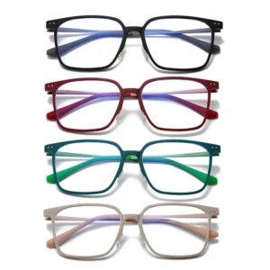 HS2233 Full-Rim Squared Frame Slim Glasses for Green and Black Frame
