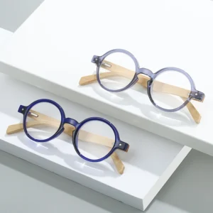 HS3340 Frame Eyeglasses for Blue Bamboo Temples Flexible Glasses