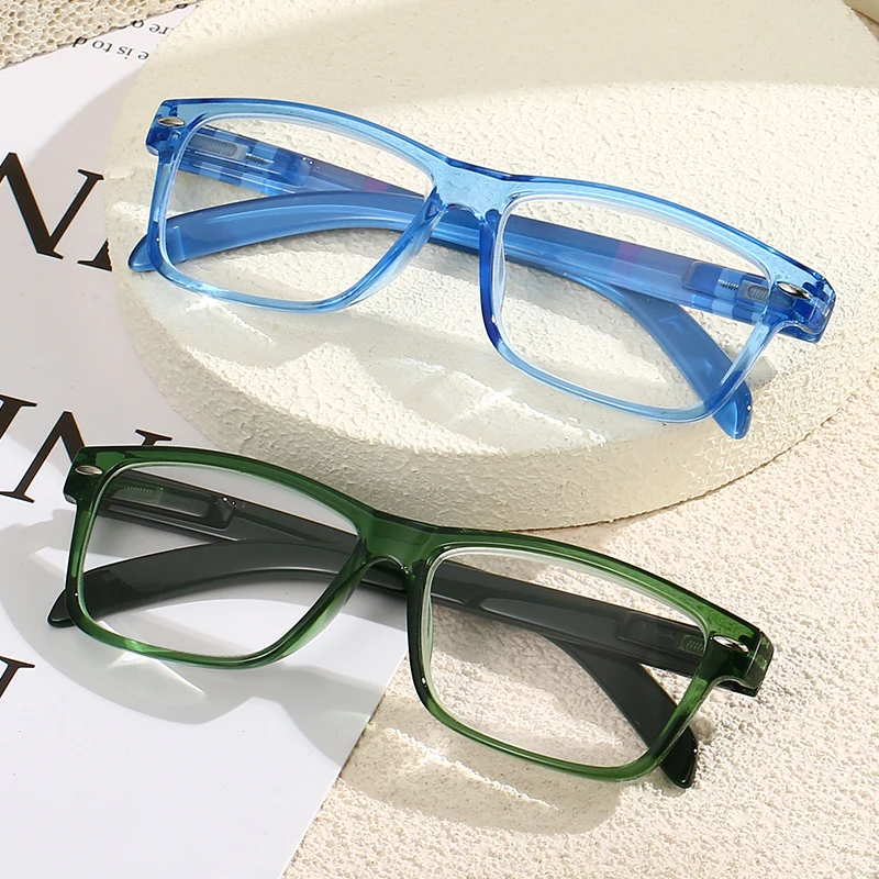 hs66245 unisex slim reading glasses blue and 1.webp HS66245 Slim Glasses Blue and Red Squared Frame Fashionable
