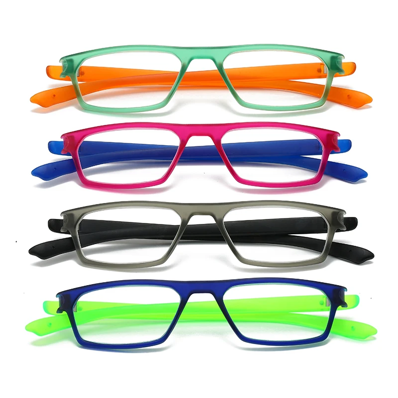 hs66272 unisex slim reading glasses blue red 2.webp HS66272 Slim Glasses Blue Red Squared Frame Fashionable Eyeglasses for