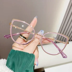 Metal Women's Cat-eye Photochromic Blue Light Glasses,, Eyeglass Frames