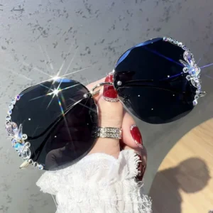 Trendy Rimless Diamond Sunglasses Unisex Unique Design Mirror Lenses