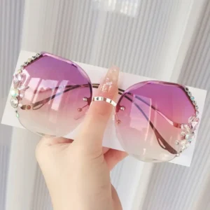 Trendy Rimless Diamond Sunglasses Unisex Unique Design Mirror Lenses