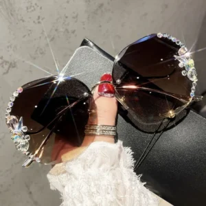 Trendy Rimless Diamond Sunglasses Unisex Unique Design Mirror Lenses
