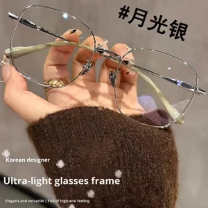 Retro Gold Eyeglass Frames for Women Versatile Plain Large Blue Light