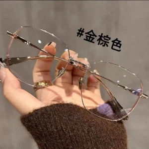Retro Gold Eyeglass Frames for Women Versatile Plain Large Blue Light