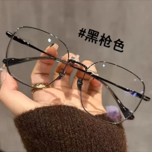 Retro Gold Eyeglass Frames for Women Versatile Plain Large Blue Light