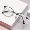 Round Cat Eye Frame Photochromic Blue Light Glasses Optical TR90 PC